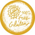 Circle label Gluten free vector. Hand drawn round label of gluten-free.